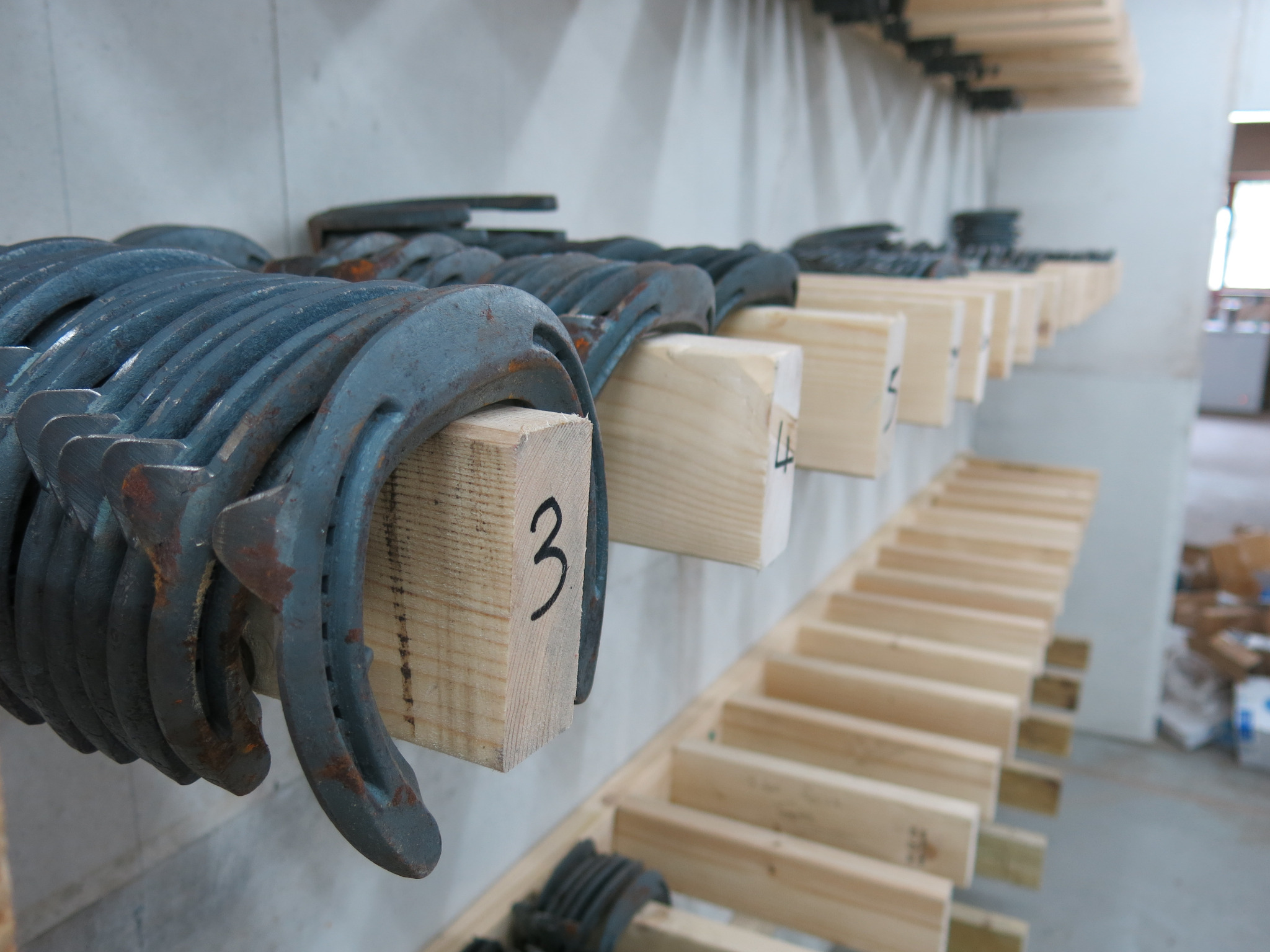 Rack of horse shoes